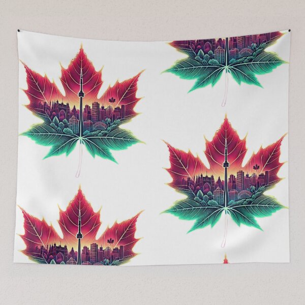 Item preview, Toronto Skyline Neon on a Leaf /CN Tower Toronto Canada Cityscape/Green-Red designed and sold by BeatyinChaos.