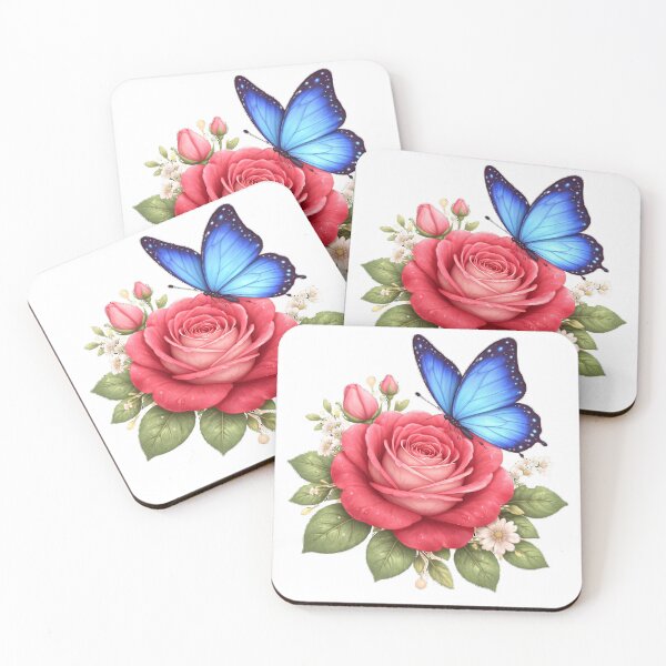 Item preview, vibrant red rose with blue butterfly designed and sold by GiaGlow.