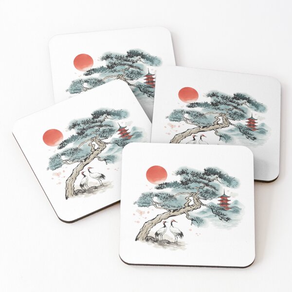 Item preview, Sumi‑e Pine — Japanese Ink Pine with Red Sun designed and sold by NaraGco.