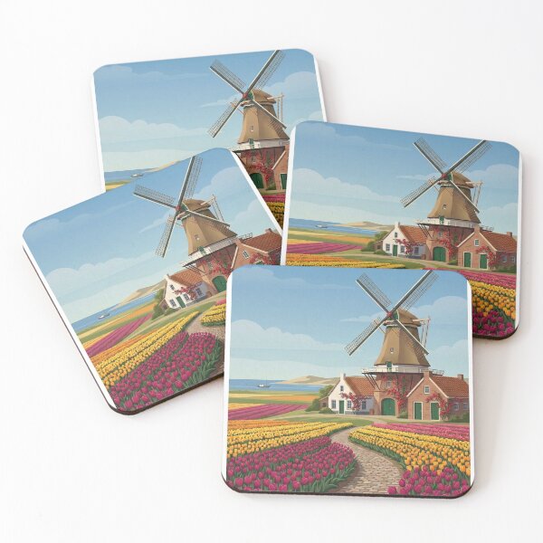 Item preview, Vintage Netherlands Travel Poster - Windmill and Tulips - Keukenhof designed and sold by varunmav.
