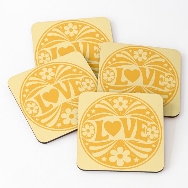 Item preview, Retro Love Groovy Floral Circle Yellow | 70s Hippie Love Badge Design designed and sold by GinColorist.