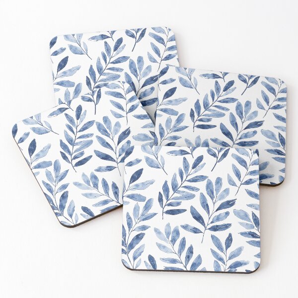 Item preview, Elegant Watercolor Leaves Pattern Indigo Blue designed and sold by tonymagnerart.