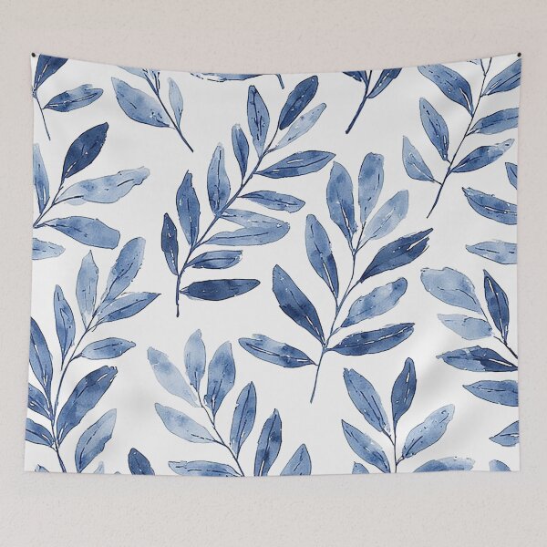 Item preview, Elegant Watercolor Leaves Pattern Indigo Blue designed and sold by tonymagnerart.