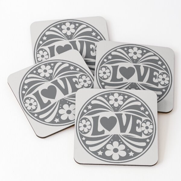 Item preview, Retro Love Groovy Floral Circle Gray | 70s Hippie Love Badge Design designed and sold by GinColorist.