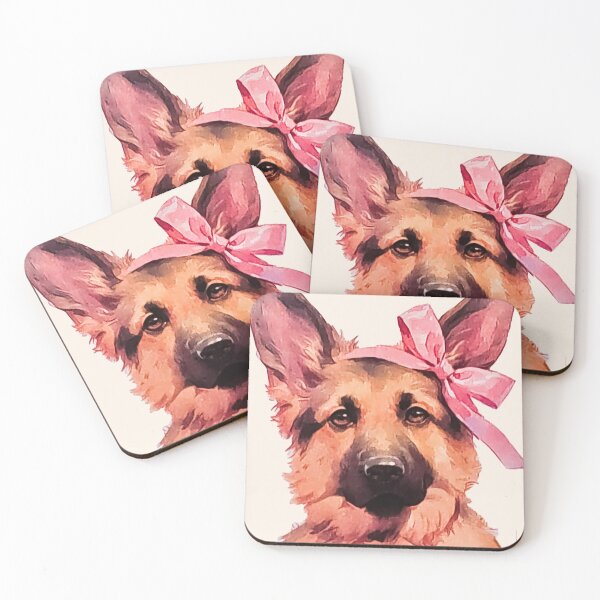 Item preview, Coquette German Shepherd with Pink Bow | Watercolor Dog Art designed and sold by Tokraz-art.