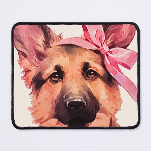 Item preview, Coquette German Shepherd with Pink Bow | Watercolor Dog Art designed and sold by Tokraz-art.