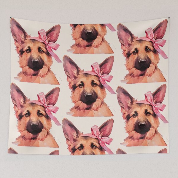 Item preview, Coquette German Shepherd with Pink Bow | Watercolor Dog Art designed and sold by Tokraz-art.