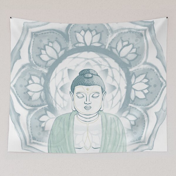 Item preview, Buddha Padma Watercolor - Snow Peacock Mint - Peacock Halo designed and sold by Irene Estelle.