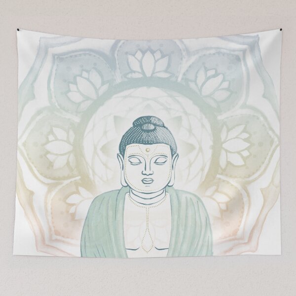 Item preview, Buddha Padma Watercolor - Snow Peacock Mint - Rainbow Sorbet Halo designed and sold by Irene Estelle.