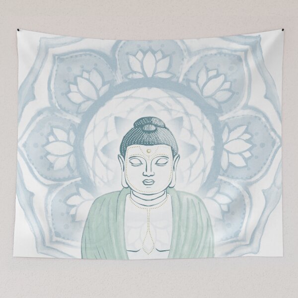 Item preview, Buddha Padma Watercolor - Snow Peacock Mint - Sky Halo designed and sold by Irene Estelle.
