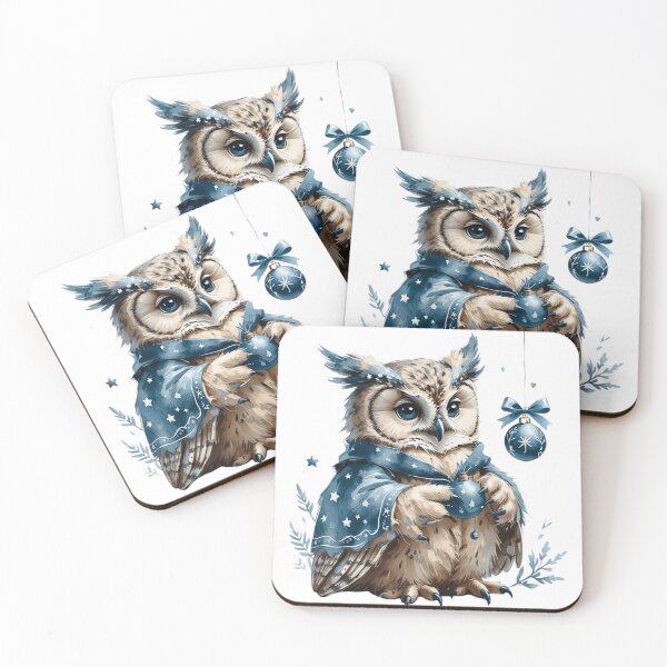 Item preview, Elegant Watercolor Winter Owl Blue Bow Ornament Art designed and sold by AQUILAKREO.