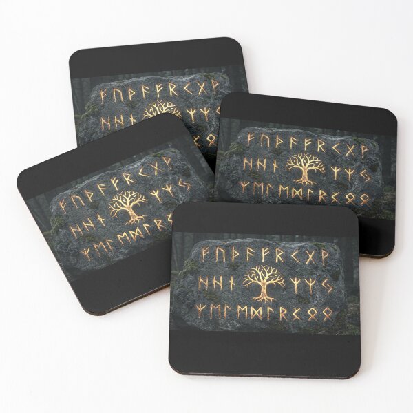 Item preview, Weathered Runic Futhark Stone - Glowing Gold Yggdrasil Pagan Art designed and sold by GiftzCircle.