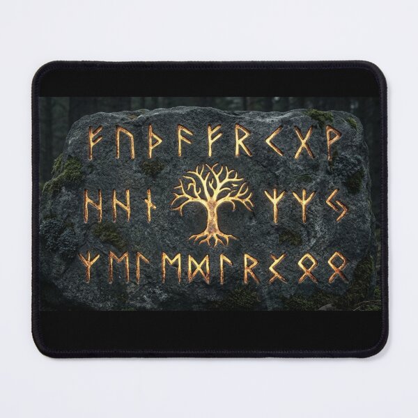 Item preview, Weathered Runic Futhark Stone - Glowing Gold Yggdrasil Pagan Art designed and sold by GiftzCircle.