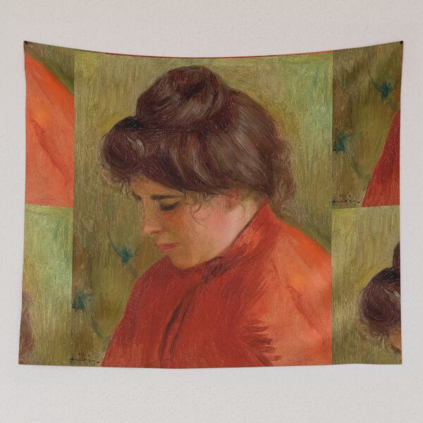 Item preview, Gabrielle En Rouge by Pierre-Auguste Renoir: Warm Impressionist Portrait Poster designed and sold by artofuniverse.