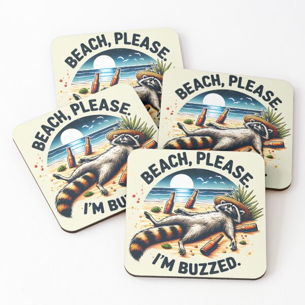 Item preview, Beach Please I'm Buzzed Funny Raccoon Party Animal Summer Beach Drinker designed and sold by Testarossi Designs.