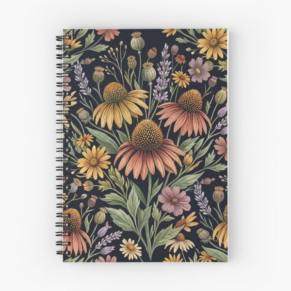 Item preview, Dark Boho Coneflower Wildflower Pattern | Moody Botanical Floral Art Print designed and sold by SezzyDesigns.