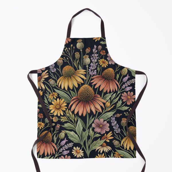 Item preview, Dark Boho Coneflower Wildflower Pattern | Moody Botanical Floral Art Print designed and sold by SezzyDesigns.