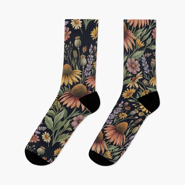 Item preview, Dark Boho Coneflower Wildflower Pattern | Moody Botanical Floral Art Print designed and sold by SezzyDesigns.