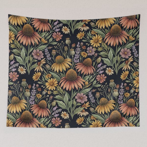 Item preview, Dark Boho Coneflower Wildflower Pattern | Moody Botanical Floral Art Print designed and sold by SezzyDesigns.
