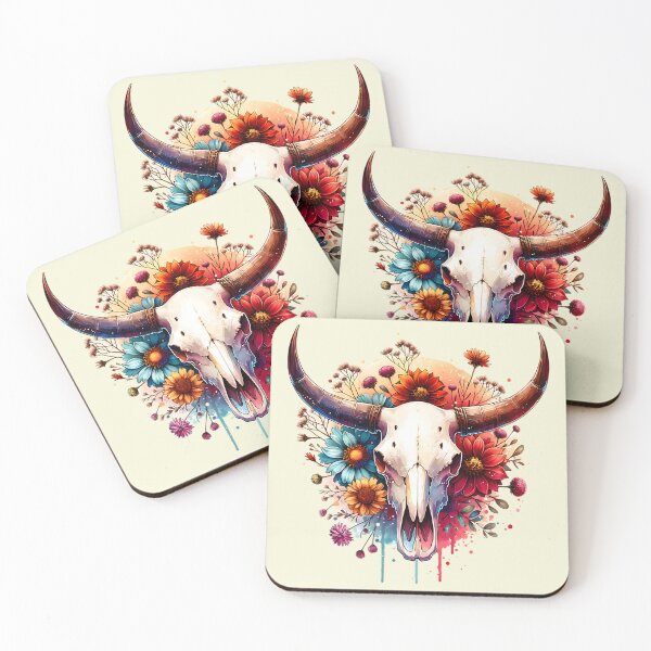 Item preview, Bull Skull Watercolor Floral Boho Western Desert Cow Skull Art designed and sold by Testarossi Designs.