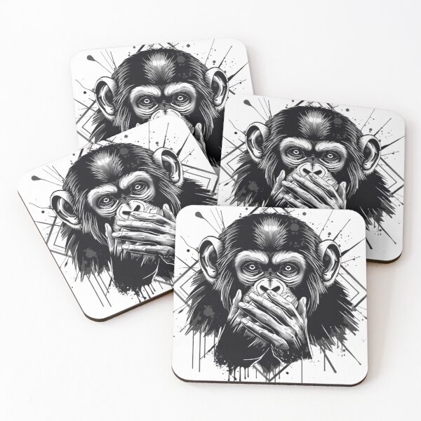 Item preview, Speak No Evil Third Monkey Urban Ink Art Japanese Wisdom Gift designed and sold by QuikFun.