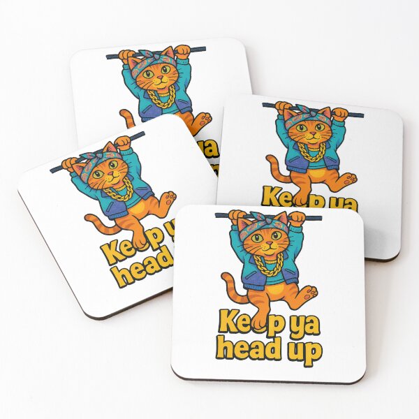 Item preview, Keep Ya Head Up Cat Parody Design | Cartoon Rapper Cat Hanging on Clothesline | Hip Hop Meme Funny Cat Art designed and sold by Donsean22.