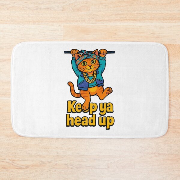 Item preview, Keep Ya Head Up Cat Parody Design | Cartoon Rapper Cat Hanging on Clothesline | Hip Hop Meme Funny Cat Art designed and sold by Donsean22.