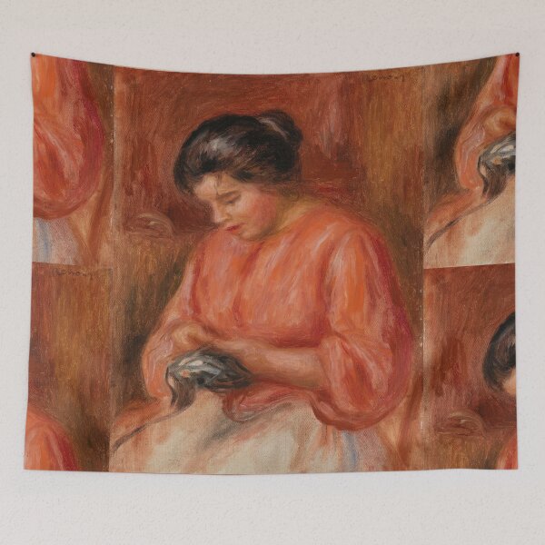 Item preview, Girl Darning Femme Reprisant by Pierre-Auguste Renoir: Warm Impressionist Poster designed and sold by artofuniverse.