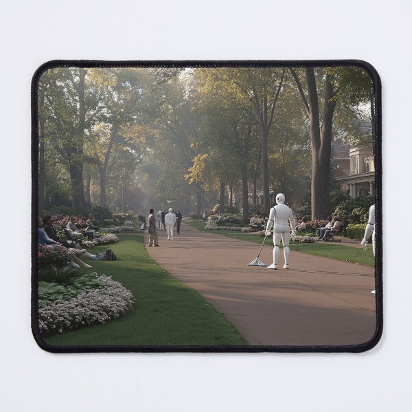 Item preview, Future World – AI Robots in a Park Scene designed and sold by AuraloomAtelier.