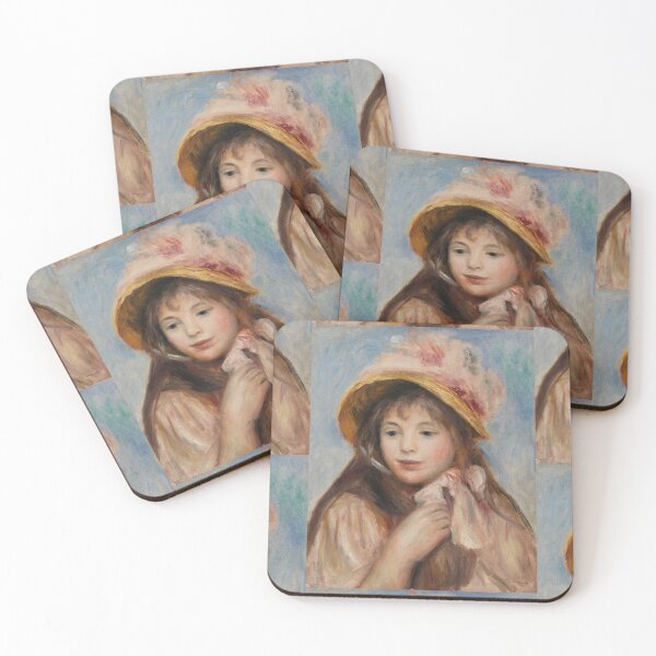 Item preview, Girl With Pink Bonnet by Pierre-Auguste Renoir: Warm Impressionist Portrait designed and sold by artofuniverse.