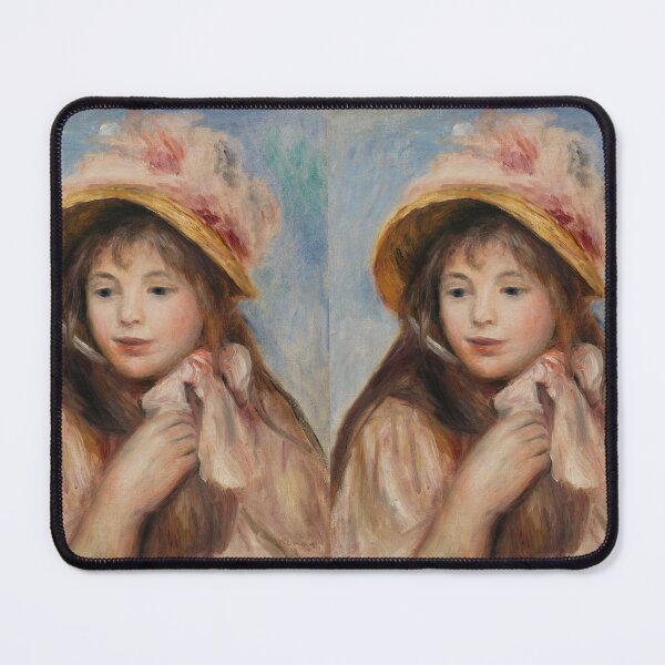 Item preview, Girl With Pink Bonnet by Pierre-Auguste Renoir: Warm Impressionist Portrait designed and sold by artofuniverse.