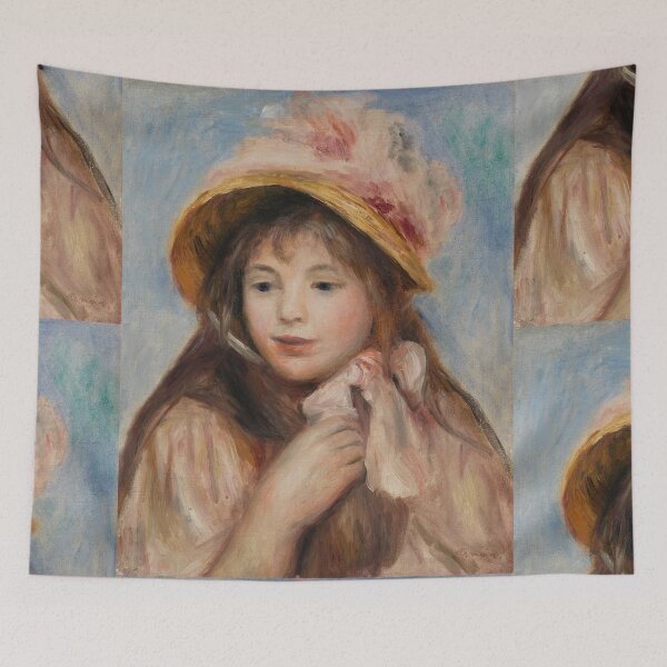 Item preview, Girl With Pink Bonnet by Pierre-Auguste Renoir: Warm Impressionist Portrait designed and sold by artofuniverse.