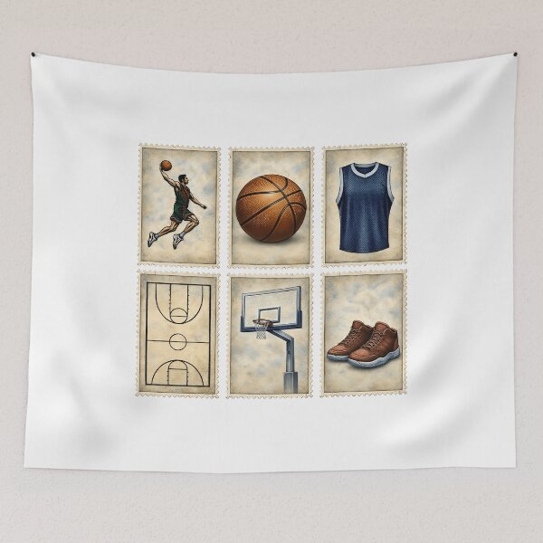 Item preview, Vintage Basketball Stamps Sports Collection designed and sold by HandicraftArt.