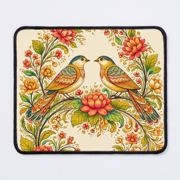 Item preview, Ornate Floral Bird Wreath | Folk-Inspired Lovebird Botanical Illustration designed and sold by simpleyetcanva.
