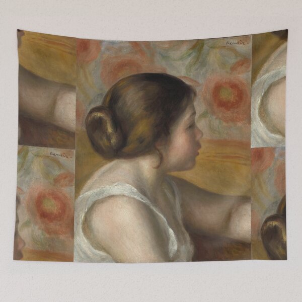 Item preview, Head of a Young Girl by Pierre-Auguste Renoir: Romantic Impressionist Portrait Poster designed and sold by artofuniverse.