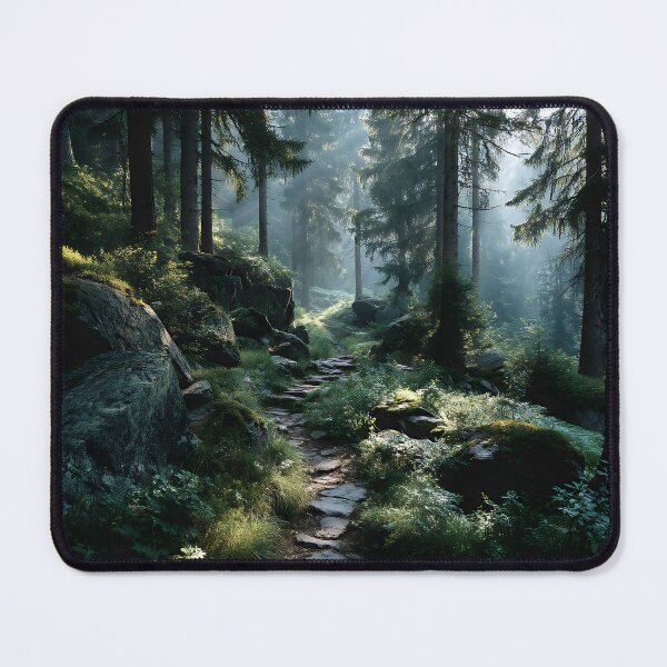 Item preview, Enchanted Sunlit Forest Path with Mossy Rocks and God Rays designed and sold by EK-World.