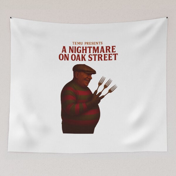 Item preview, Temu Presents A Night Mare on Oak Street Parody | Knockoff Horror Meme Design | Budget Nightmare Spoof Funny Art of A Nightmare on Elm Street designed and sold by Donsean22.