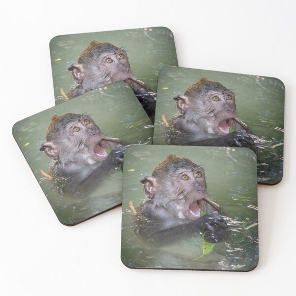 Item preview, Funny Monkey in Water – Playful Wildlife Moment designed and sold by WildFrameNature.