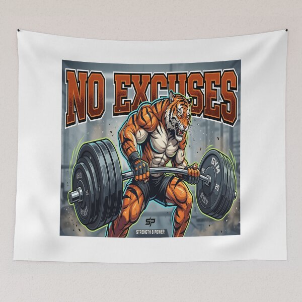 Item preview, No Excuses Gym Tiger Strong Fitness Motivation Workout Bodybuilding Design designed and sold by Jayara [Born To Reign].