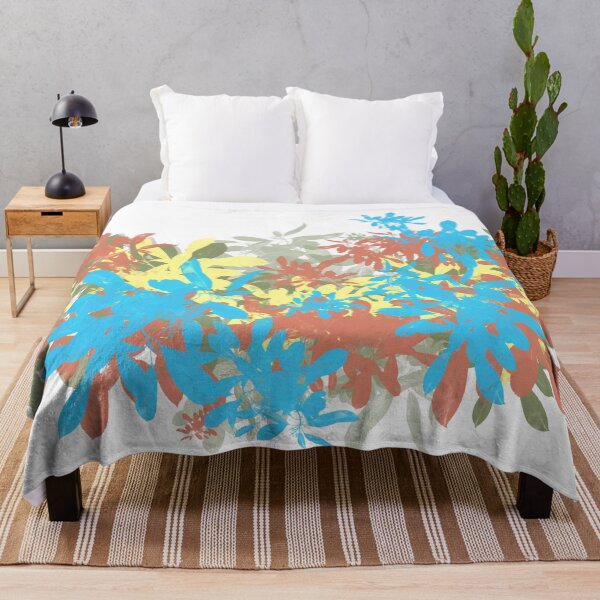 Item preview, Joy of color and happiness in abstract floral and leaf nature design in yellow, blue, turquoise, white, green, red, rust and green designed and sold by Susanna Schorr.