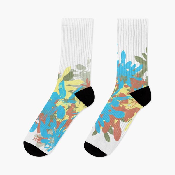 Item preview, Joy of color and happiness in abstract floral and leaf nature design in yellow, blue, turquoise, white, green, red, rust and green designed and sold by Susanna Schorr.