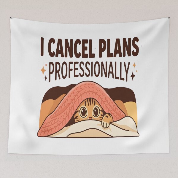 Item preview, Funny Introvert Cat Hiding Under Blanket I Cancel Plans Professionally Cute Cozy Humor Sticker designed and sold by Jayara [Born To Reign].