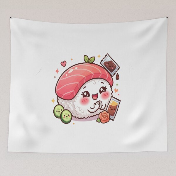 Item preview, Lindo diseño de pegatina de comida japonesa Kawaii con diseño de dibujos animados de sushi y comida kawaii sonriente. designed and sold by Jayara [Born To Reign].