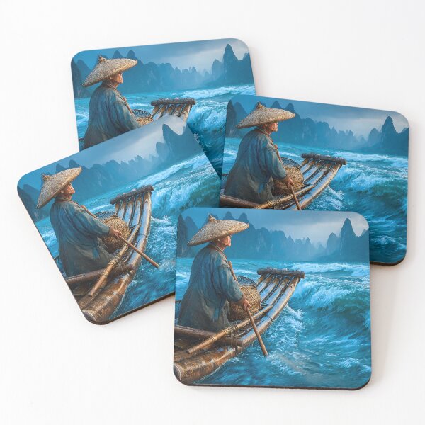 Item preview, Traditional Fisherman on Bamboo Raft in Serene Waters designed and sold by Artessie.
