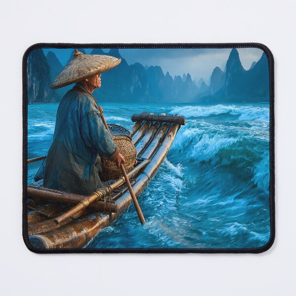 Item preview, Traditional Fisherman on Bamboo Raft in Serene Waters designed and sold by Artessie.