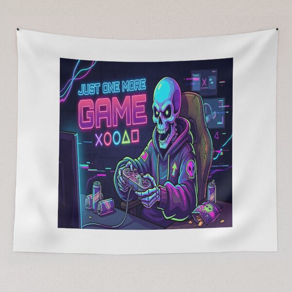Item preview, Funny Gamer Skeleton Just One More Game Gaming Humor Neon Gamer Design designed and sold by Jayara [Born To Reign].