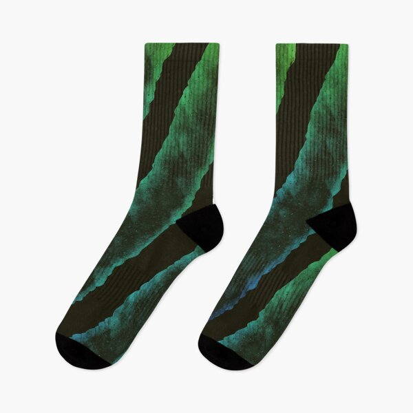 Item preview, Modern abstract striped pattern in green and blue on a black background designed and sold by Susanna Schorr.