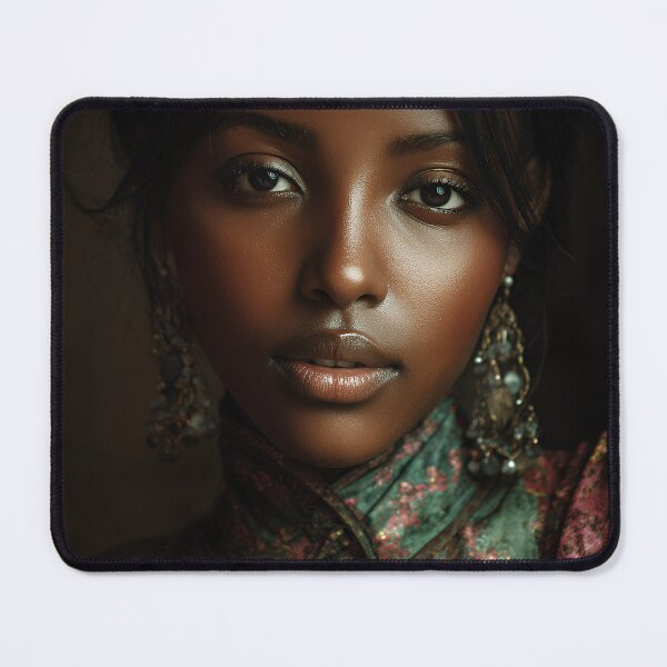 Item preview, Elegant African Beauty in Ornate Earrings & Patterned High-Collar Blouse – Dramatic Portrait designed and sold by EK-World.