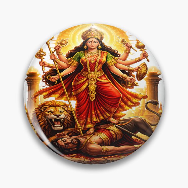 Item preview, Goddess Durga Mahishasura Mardini Victory Art – Powerful Hindu Goddess Warrior Illustration in Red and Gold Spiritual Mythology Style designed and sold by Jayara [Born To Reign].