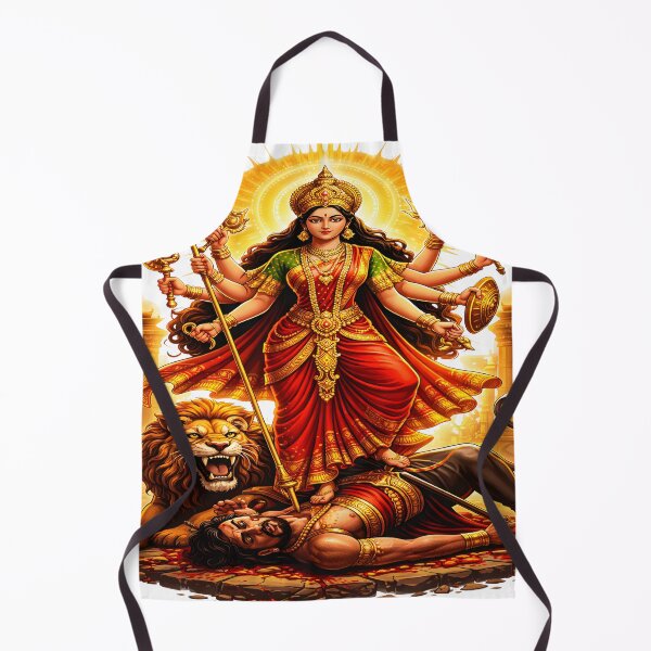 Item preview, Goddess Durga Mahishasura Mardini Victory Art – Powerful Hindu Goddess Warrior Illustration in Red and Gold Spiritual Mythology Style designed and sold by Jayara [Born To Reign].